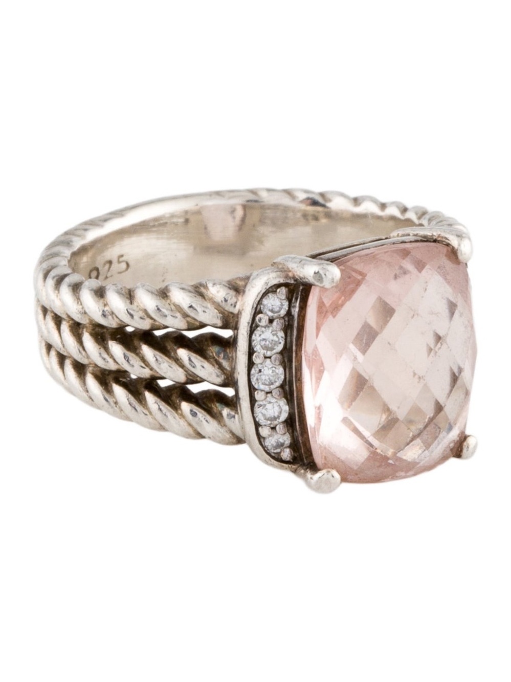 David Yurman Vintage Wheaton Ring with Morganite & Diamonds in Sterling Silver